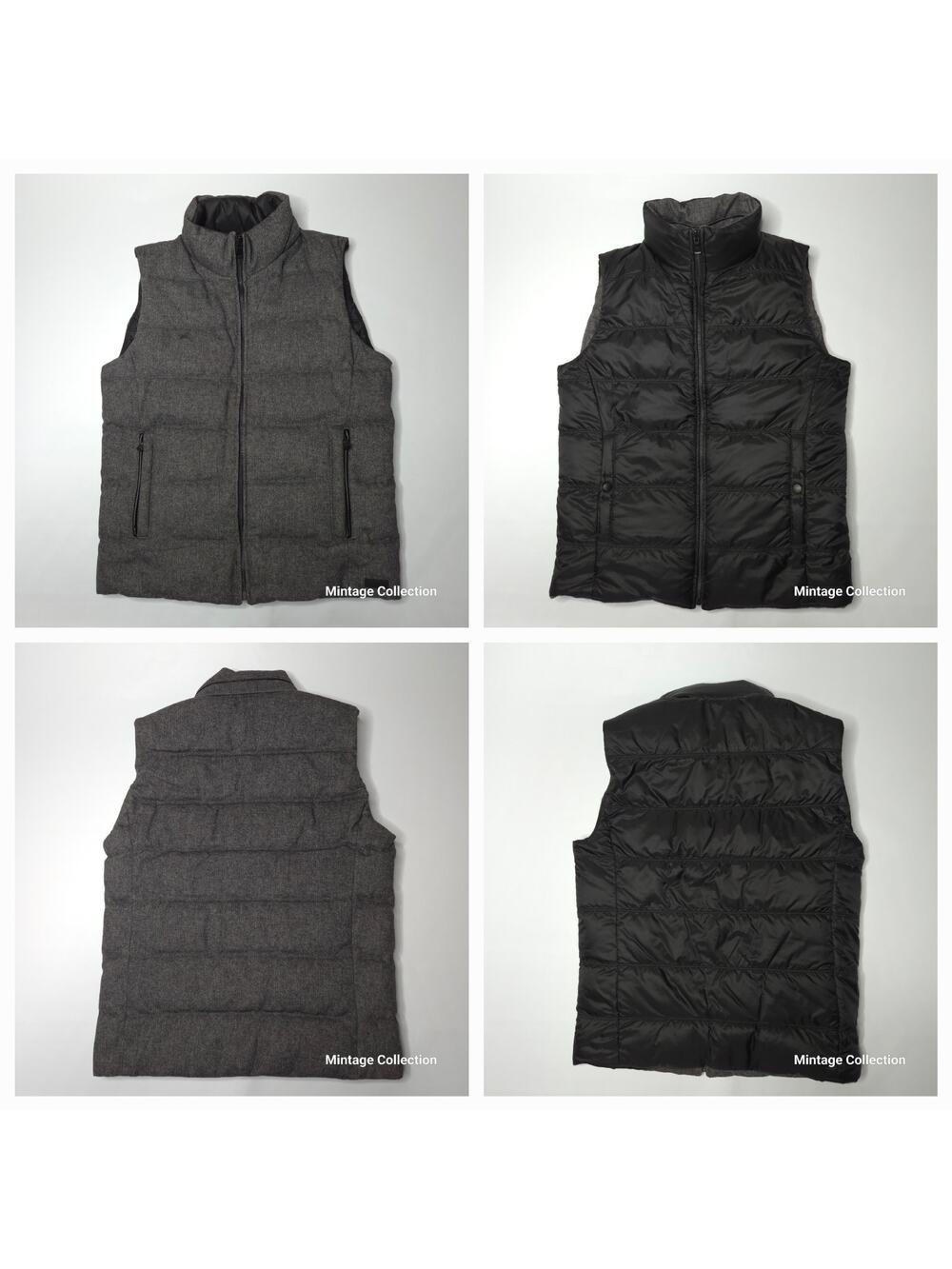 Hugo Boss Darnom2 Grey Black Wool Reversible Puffer Bubble Down Vest Size 38R